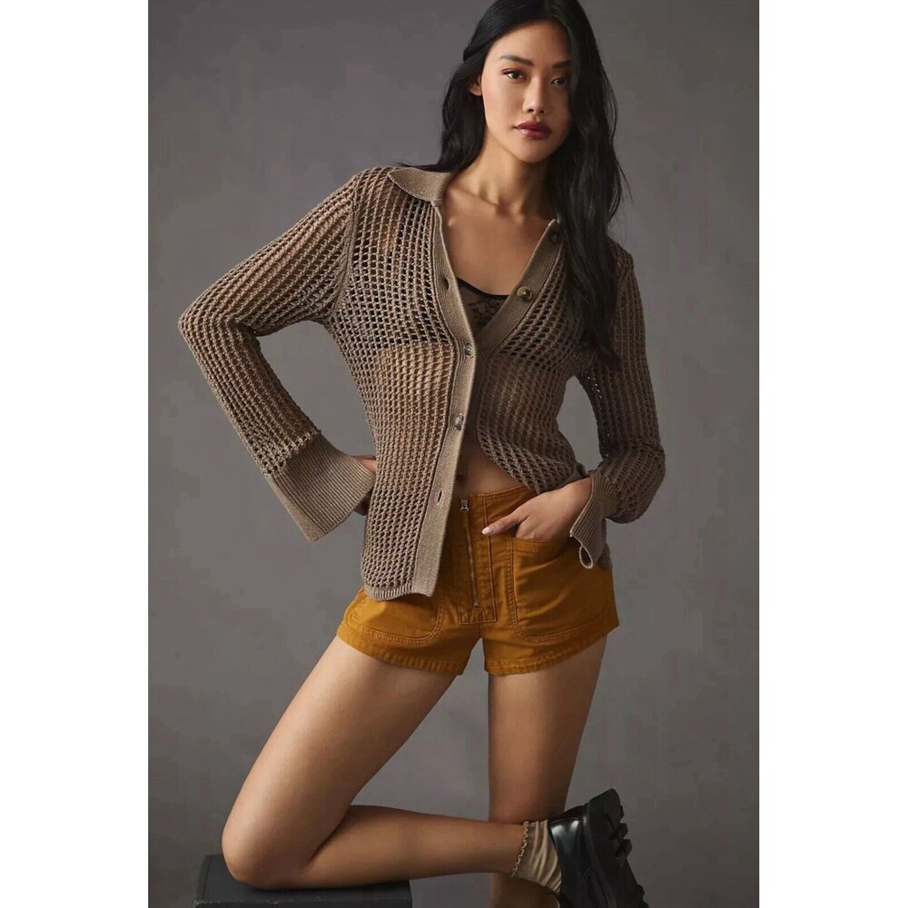 Anthropologie Shorts Women Sz 4 Bronze Flat Front Cotton Blend Summer Vacay New